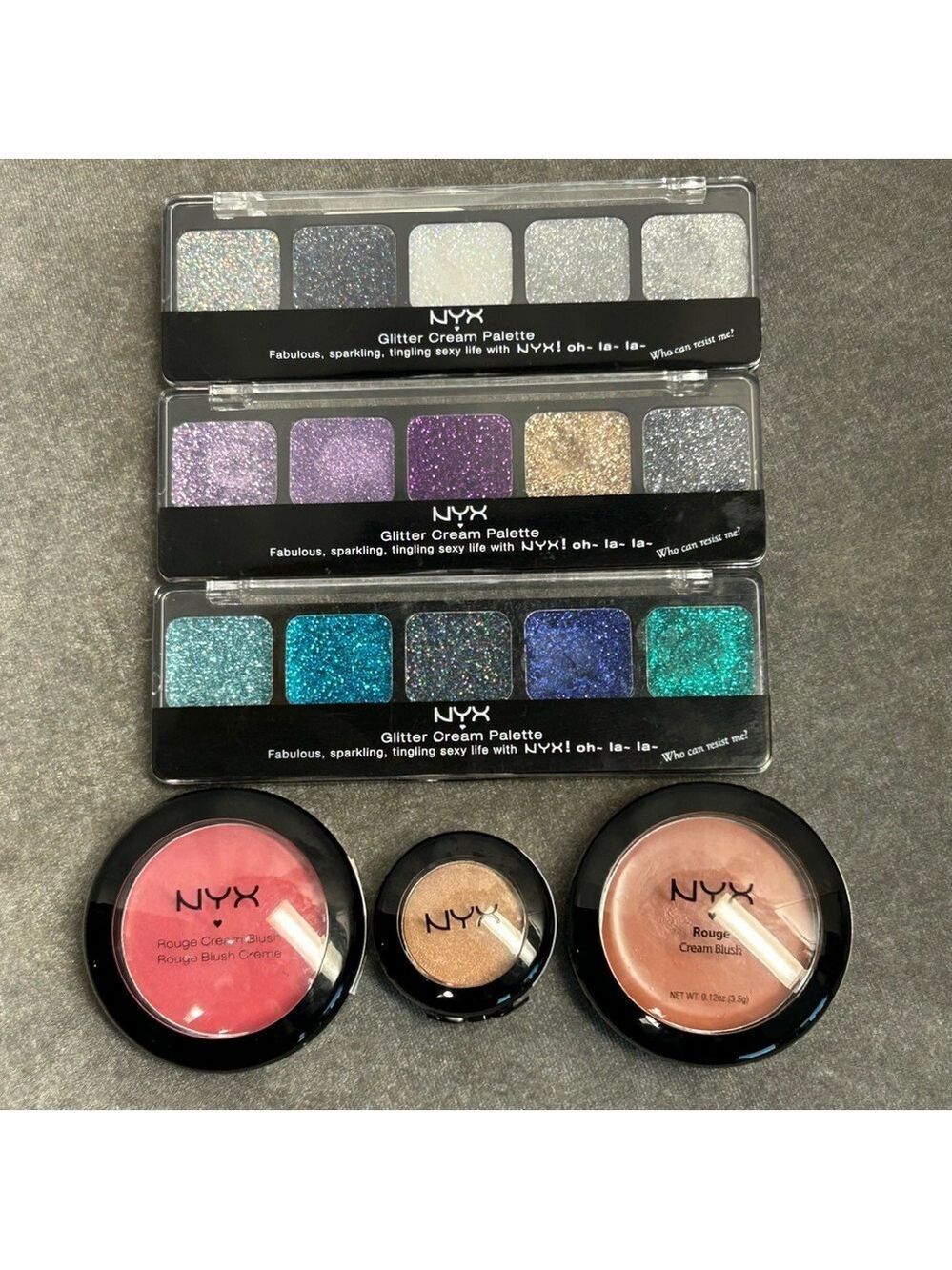 NYX Glitter Cream Palette and Rouge Blush Set bundle
